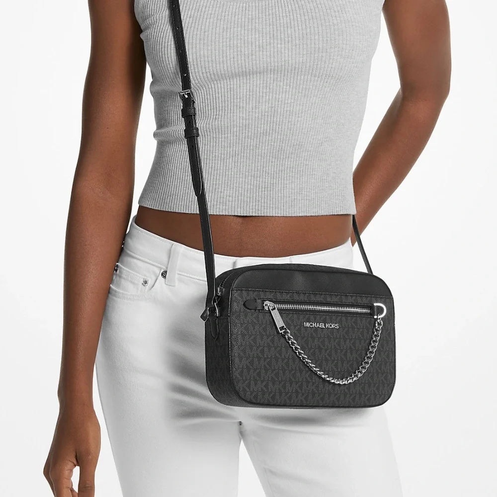 Michael Kors✨NWT✨Jet Set Large Crossbody Black MK Logo Everyday Travel Bag - Picture 11 of 11